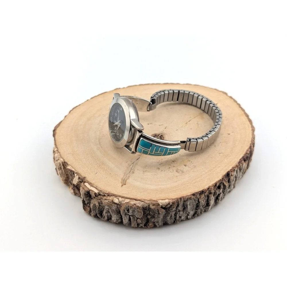 Handcrfafted Vintage Turquoise Inlay Stretch Band‎ Watch Southwest Accessory ***
